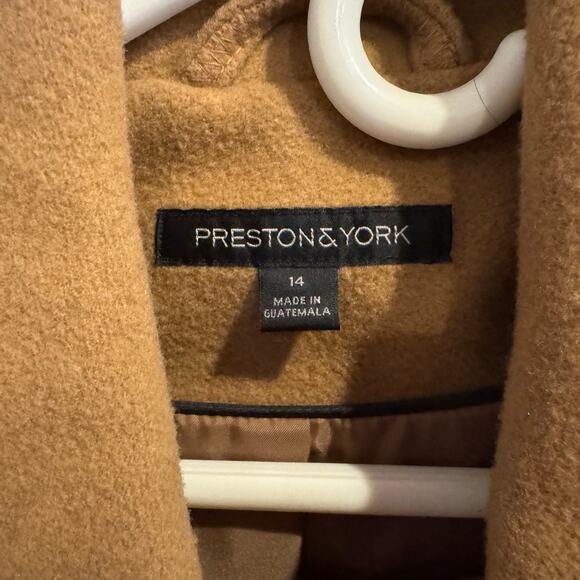 Preston & York Women's Tan Merino Wool Blend Trench Overcoat Size 14 - Picture 3 of 4